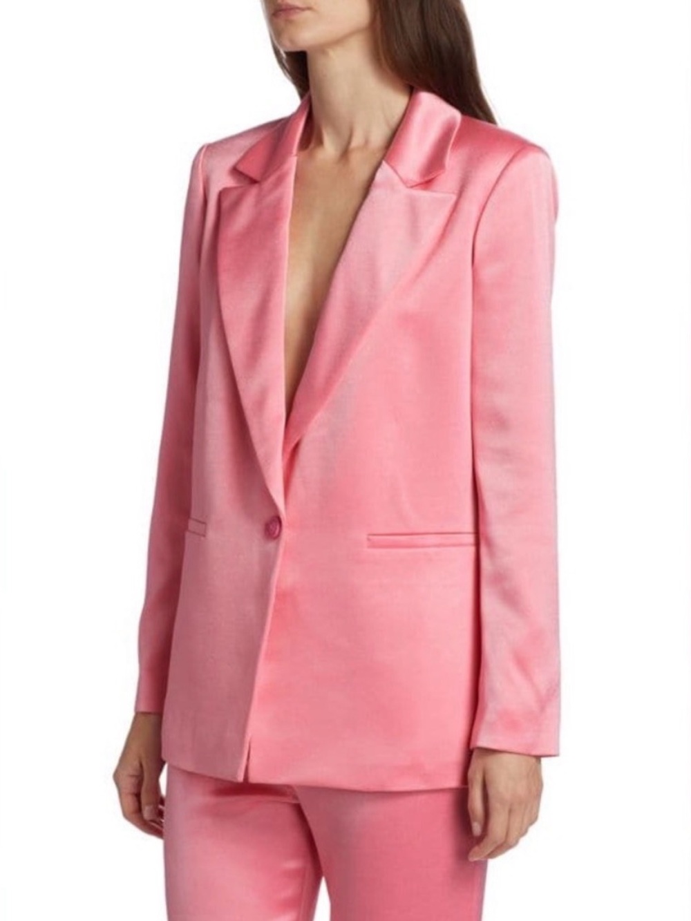 Alice + Olivia Pink Satin One-Button Blazer